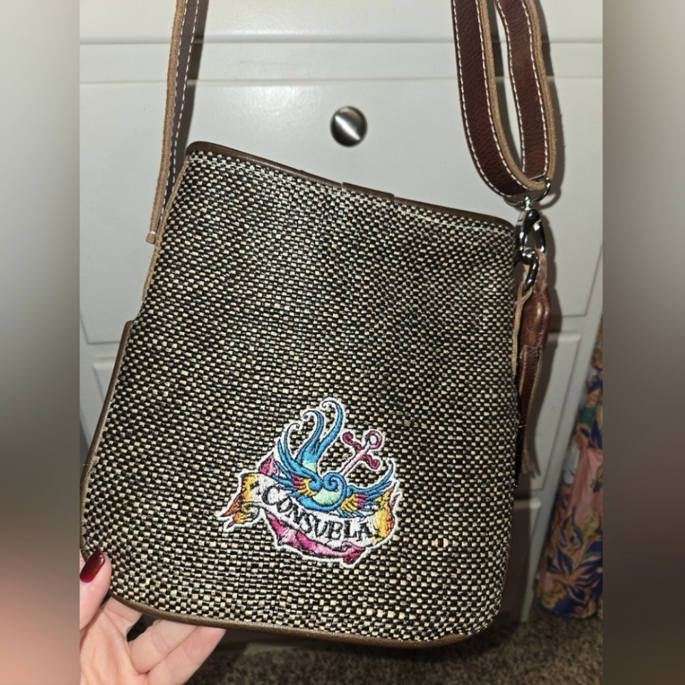 Consuela Shoulder Strap Leather & Material Handbag 👜